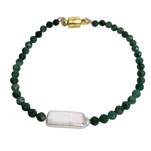 Labradorite Biwa Stick Pearl Beaded Magnetic Bracelet